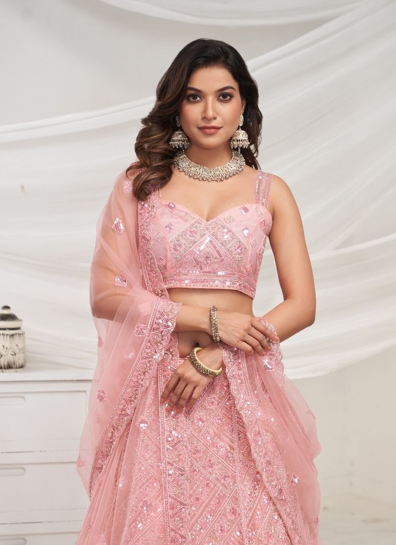 Pretty modern pattern sequins work girlish lehenga in pink