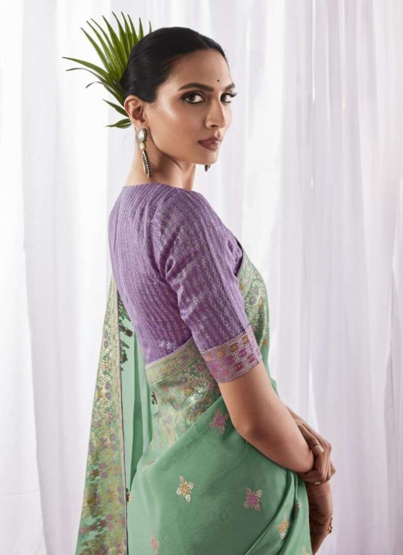 Designer meenakari work silk saree in green