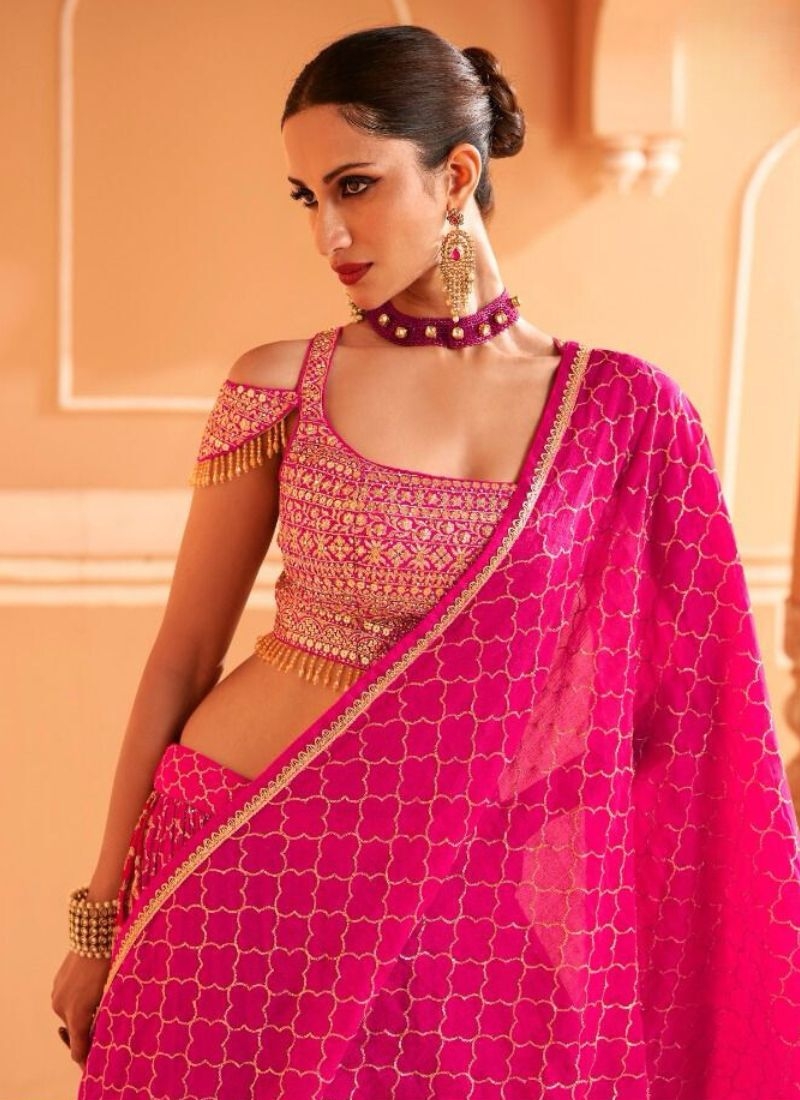 Gorgeous embroidered georgette lehenga choli in pink