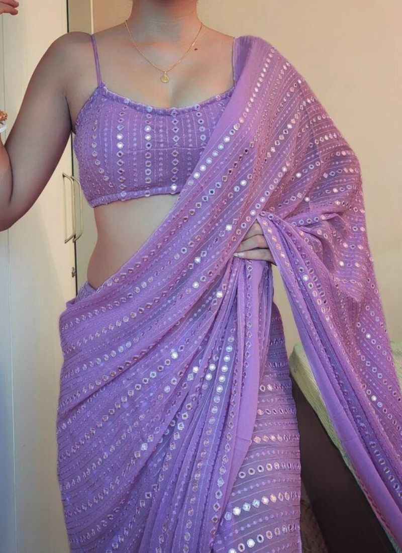 Stunning embroidered georgette saree in purple