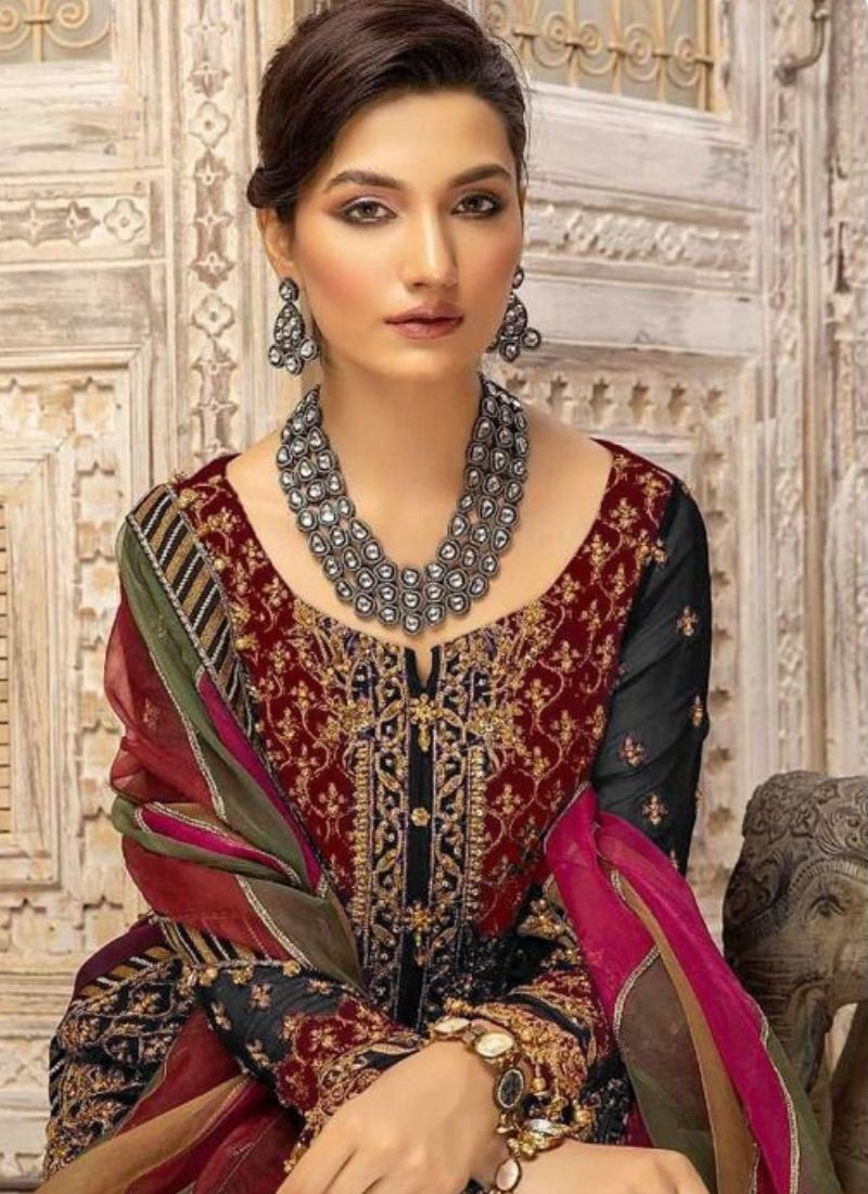 Beautiful embroidered georgette palazzo suit in black