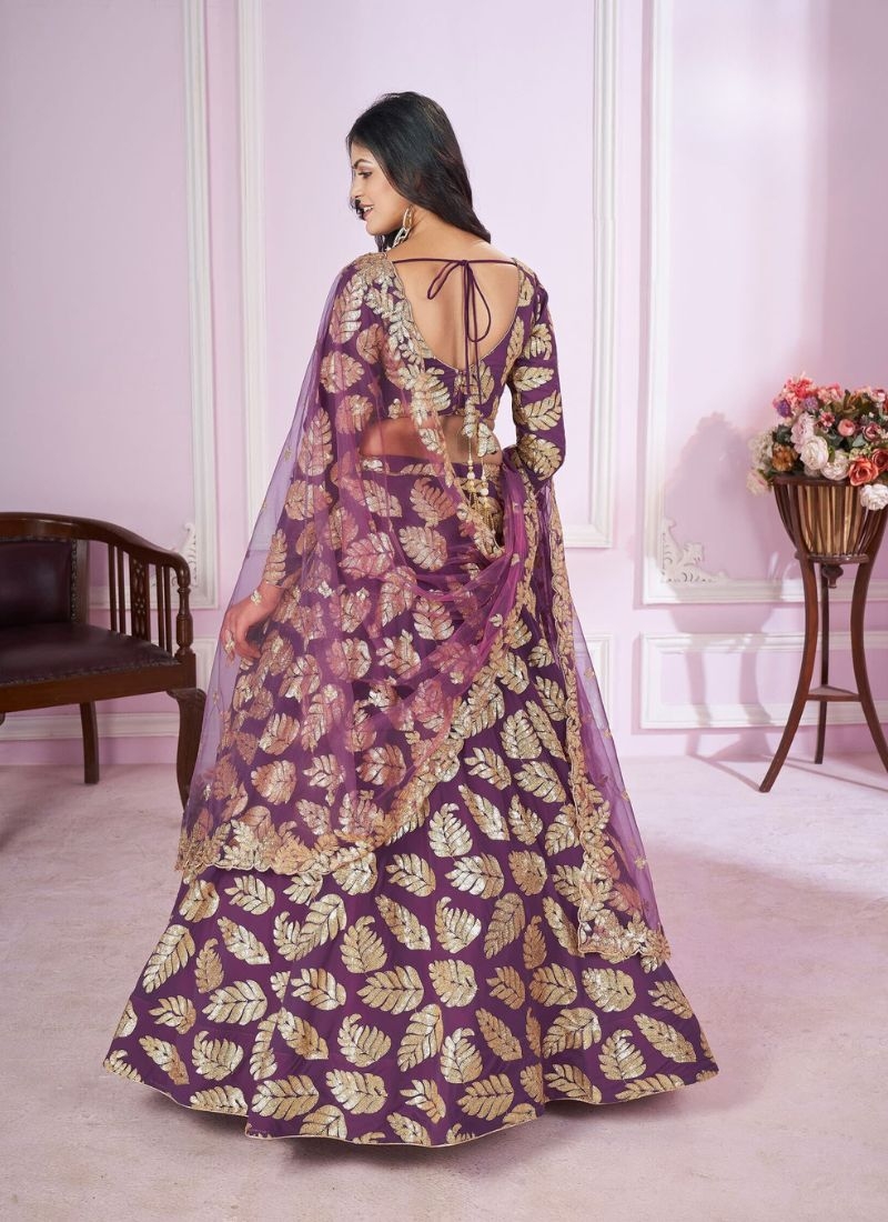 Exquisite embroidered georgette lehenga choli with net dupatta in purple