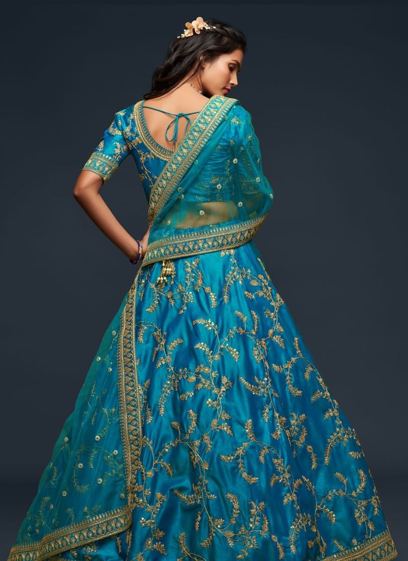 Beautiful embroidered georgette lehenga choli in blue