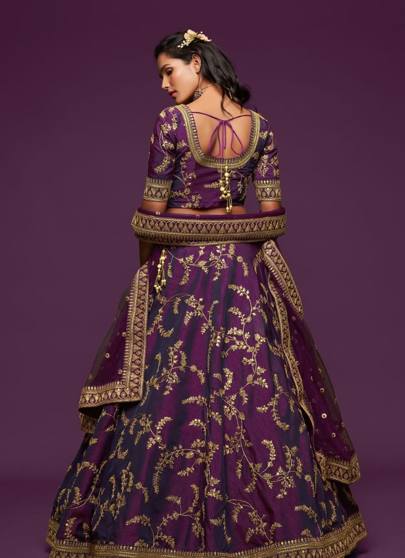 Beautiful embroidered georgette lehenga choli in dark purple