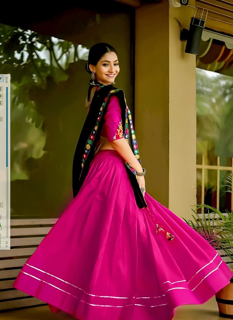 Beautifully embroidered cotton lehenga choli in pink