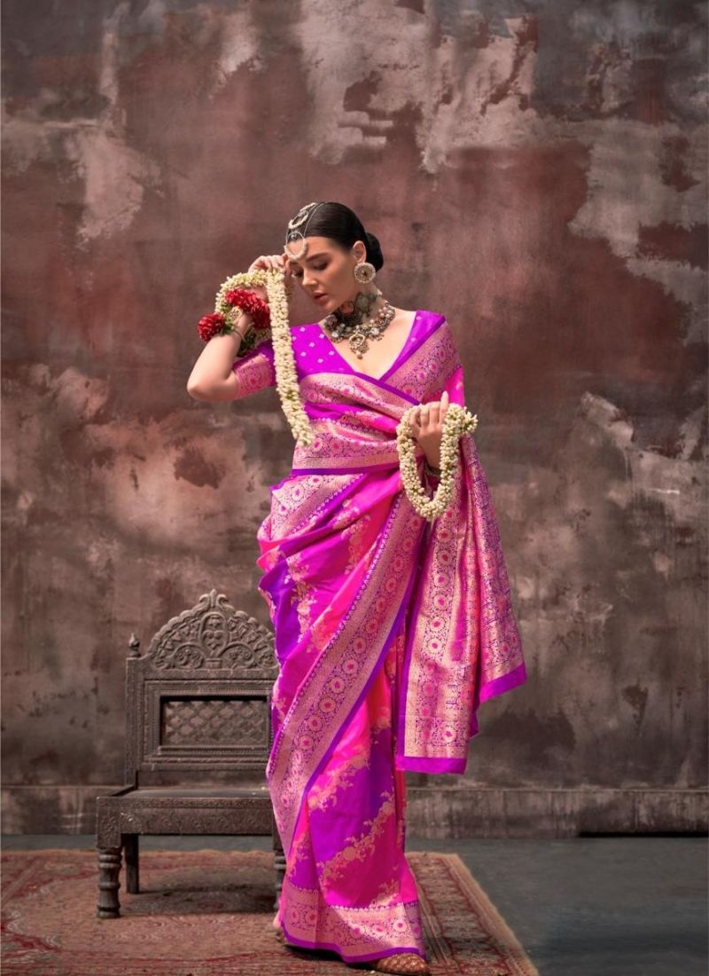 Amazing digital printing silk saree in dark pink