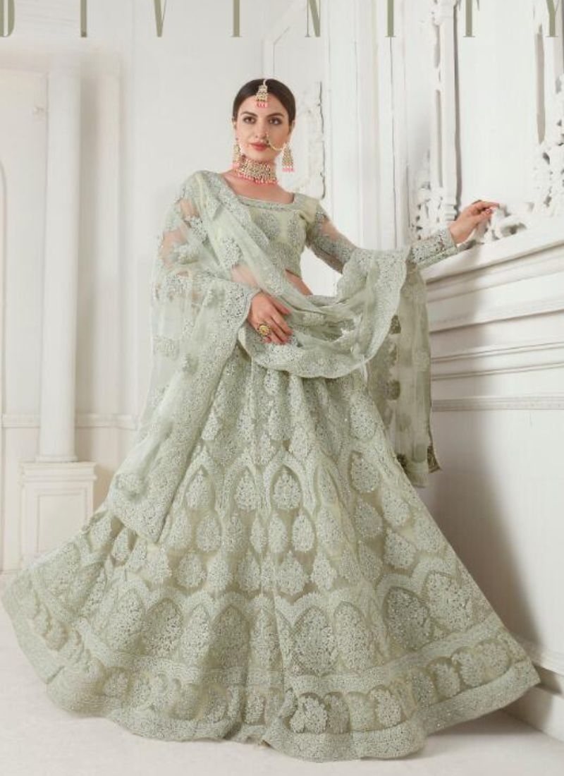 Gorgeous embroidered wedding lehenga choli in light green