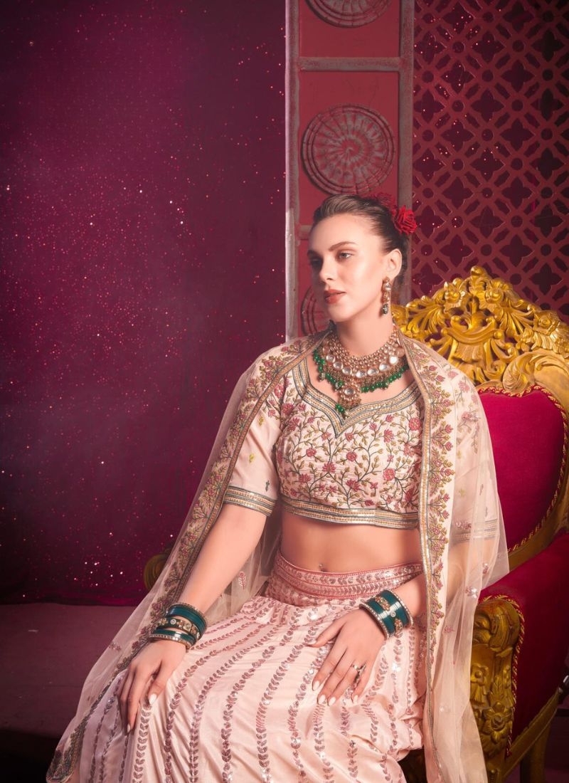 Beautiful embroidered silk lehenga choli in pink