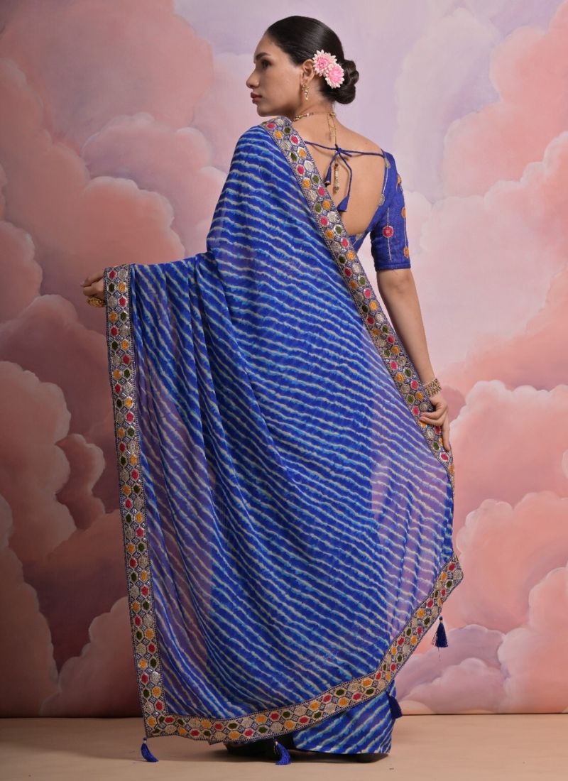 Beautiful embroidered georgette saree in blue