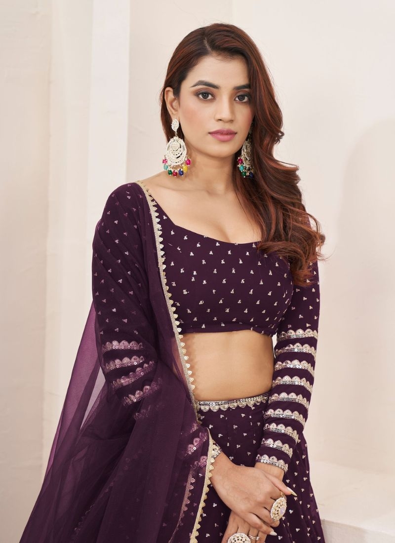 Exquisite embroidered georgette lehenga choli in purple