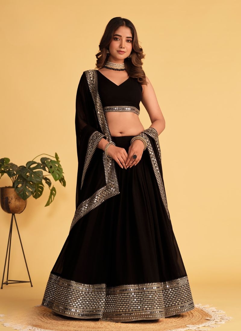 Beautiful embroidered georgette lehenga choli in black