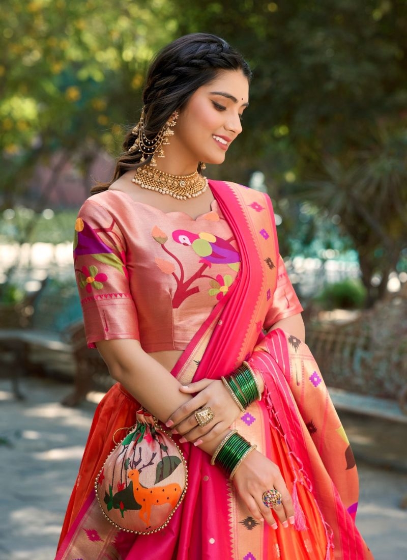 Beautiful zari embroidered silk lehenga choli in pink