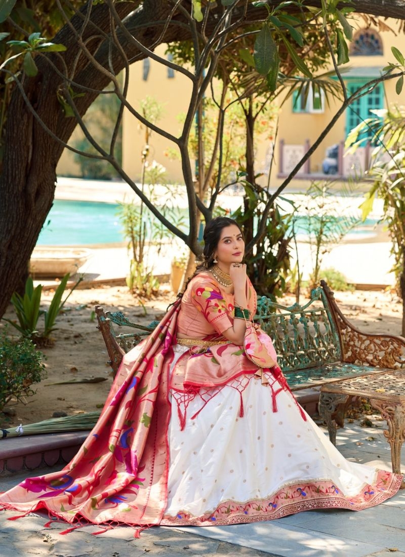 Beautiful zari embroidered silk lehenga choli in white