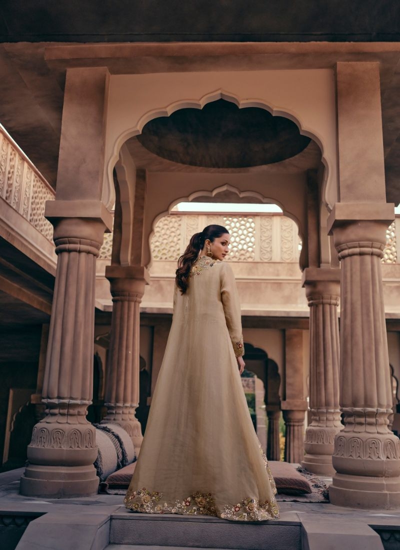 Beautiful hand embroidered lehenga choli with shrug in beige