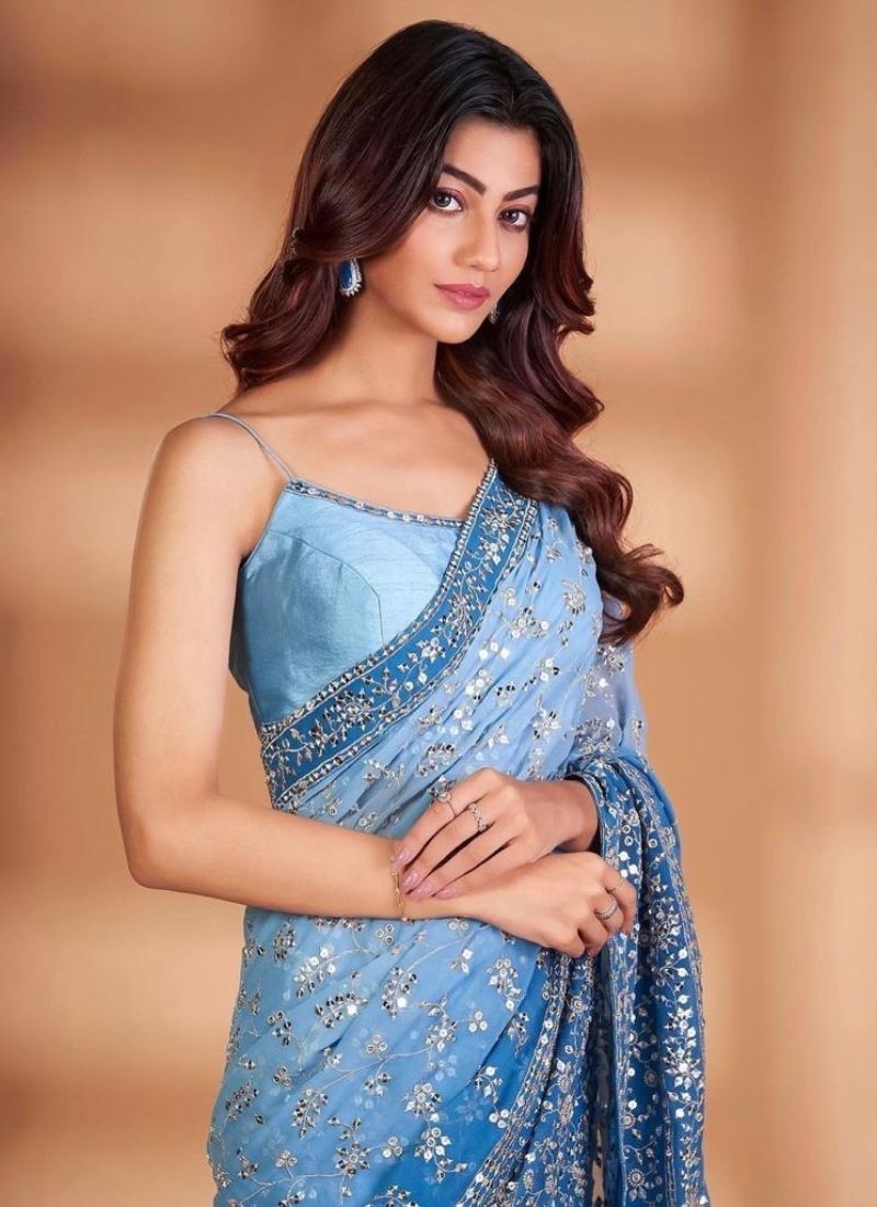 Beautifully embroidered soft georgette saree in blue