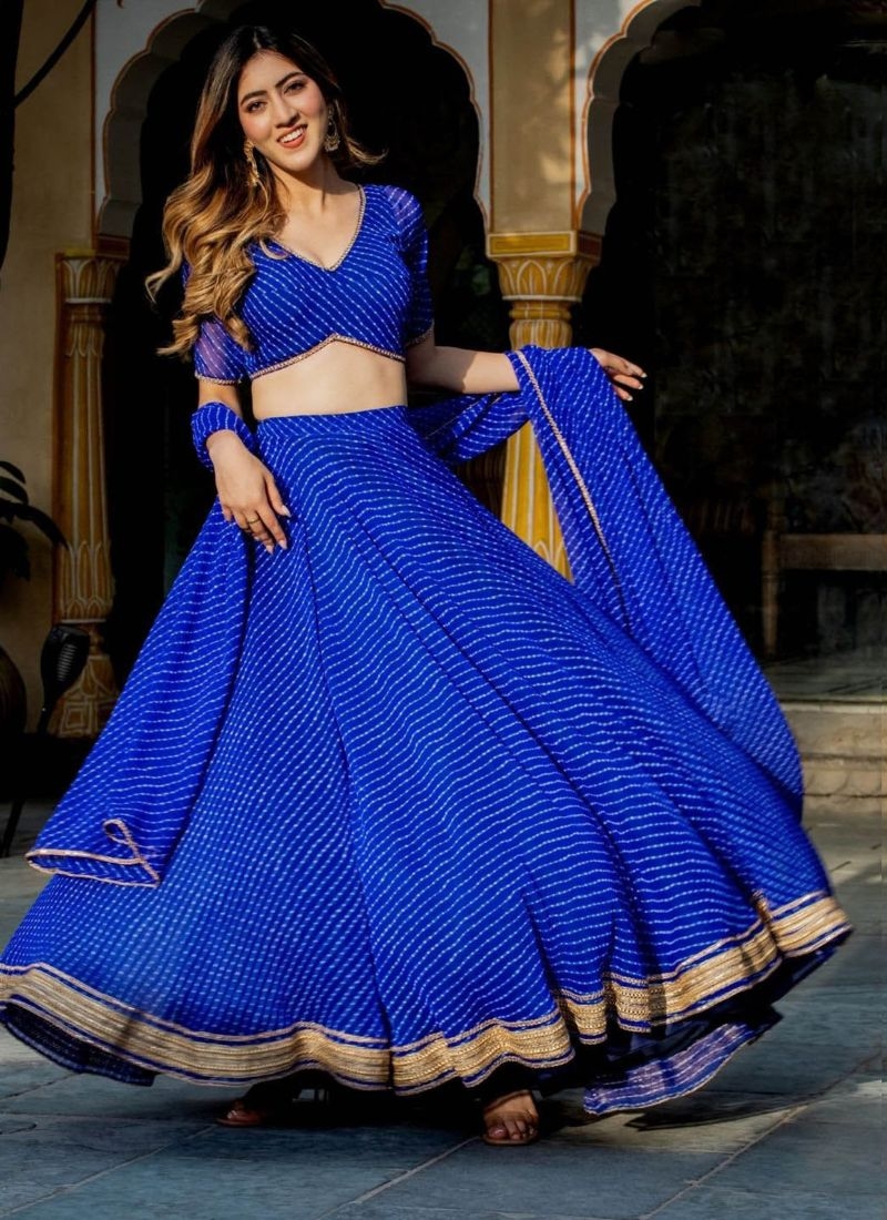 Stylish embroidered georgette lehenga choli in royal blue