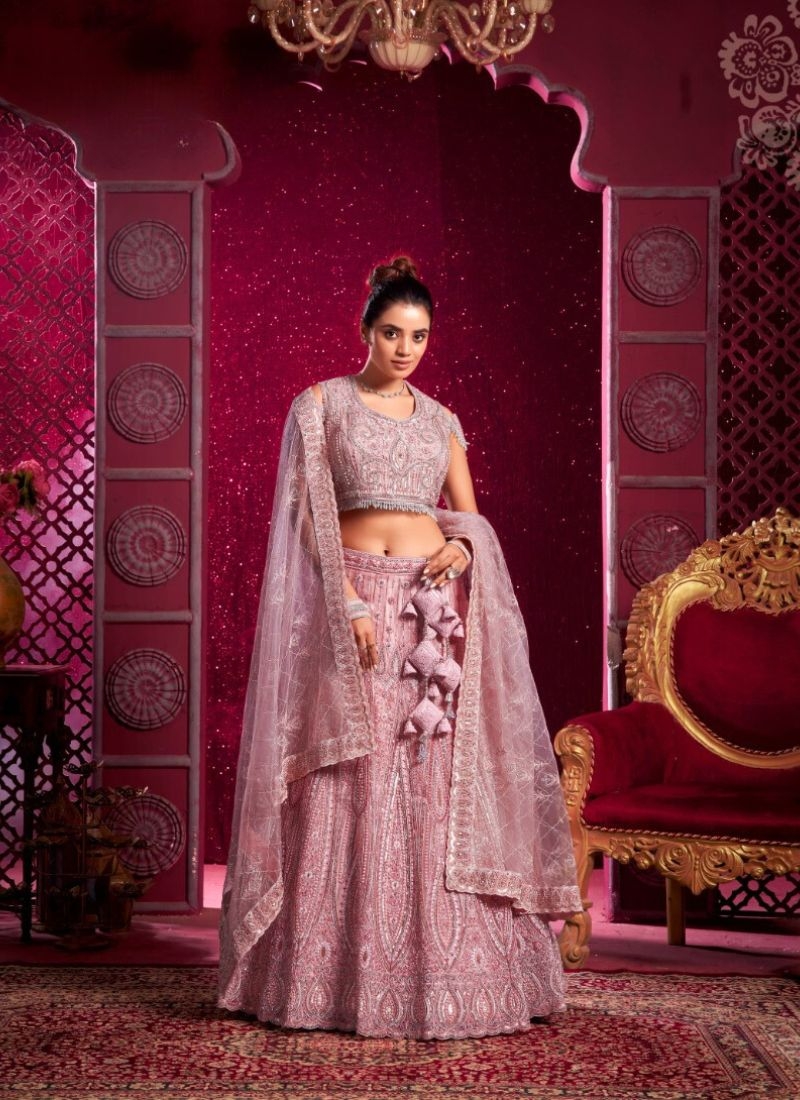 Stunning embroidered premium net lehenga choli in pink