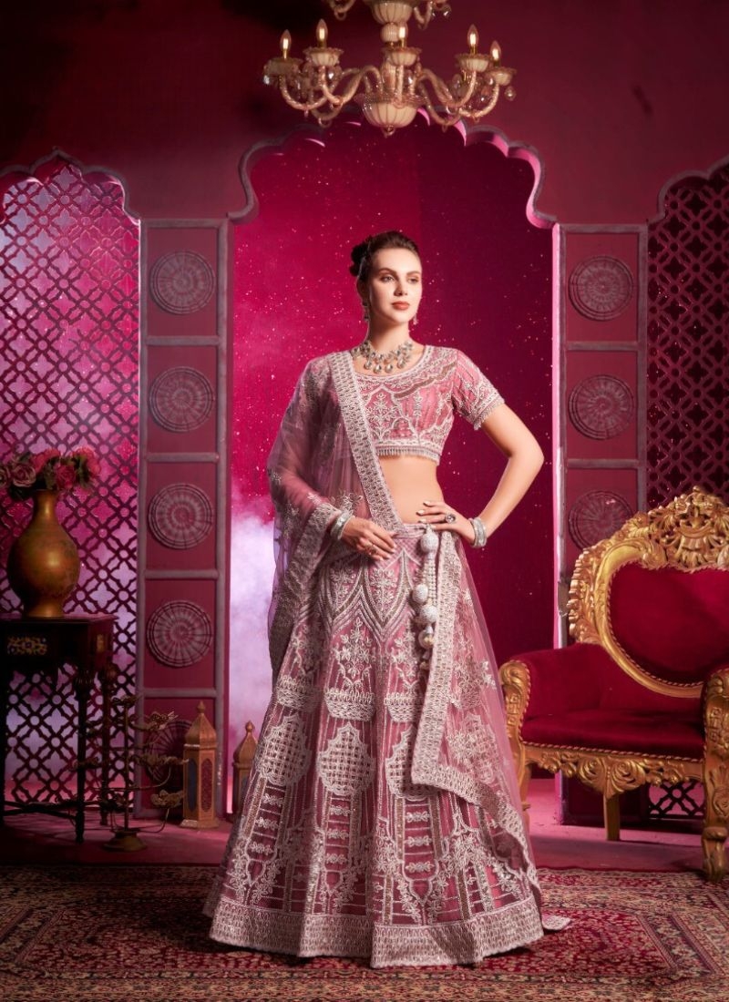 Stunning embroidered premium net lehenga choli in nude pink