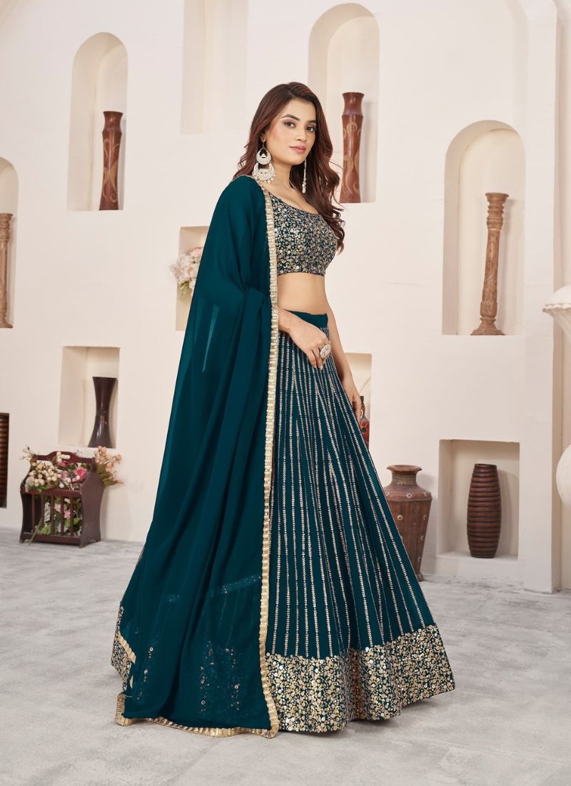 Exquisite embroidered georgette lehenga choli in blue