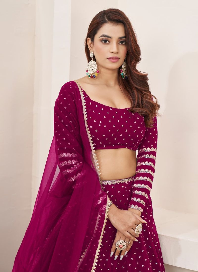 Exquisite embroidered georgette lehenga choli in pink