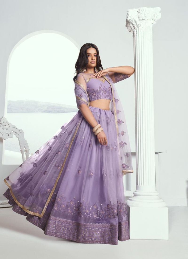 Beautiful designer butterfly net lehenga choli in purple