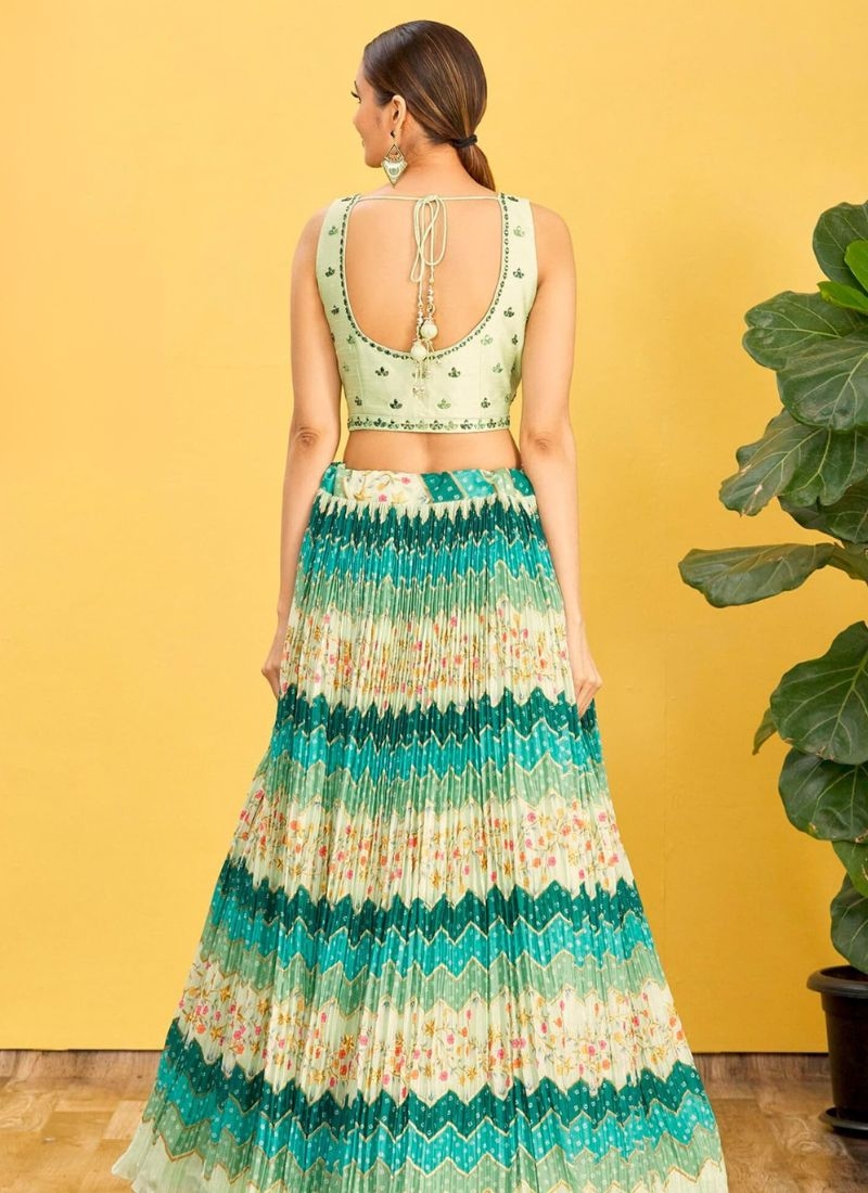 Designer printing work pure georgette lehenga choli in light green