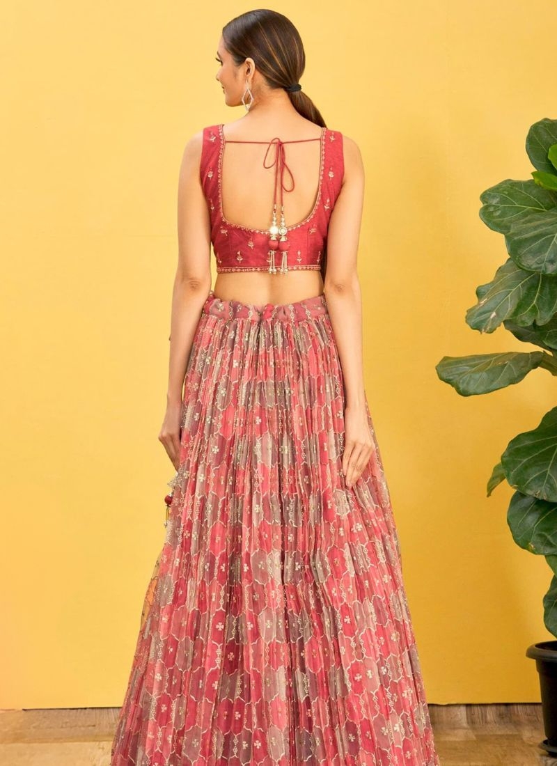 Designer printing work pure georgette lehenga choli in red