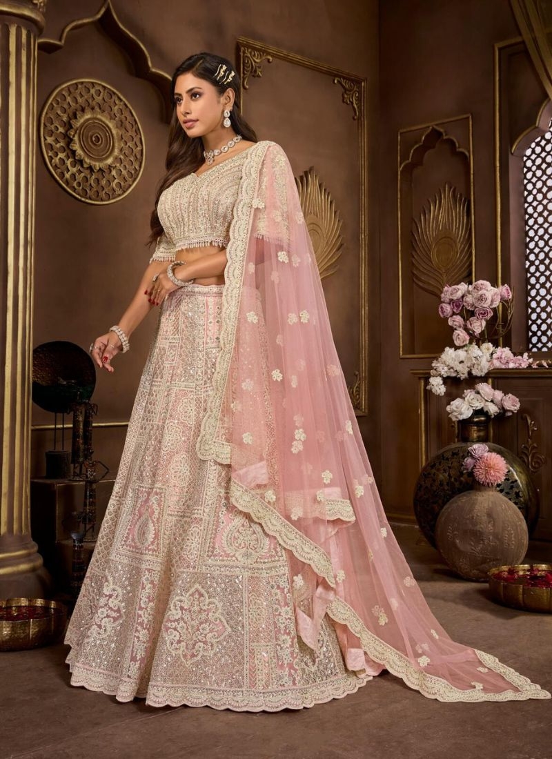 Exquisite designer georgette lehenga choli in baby pink