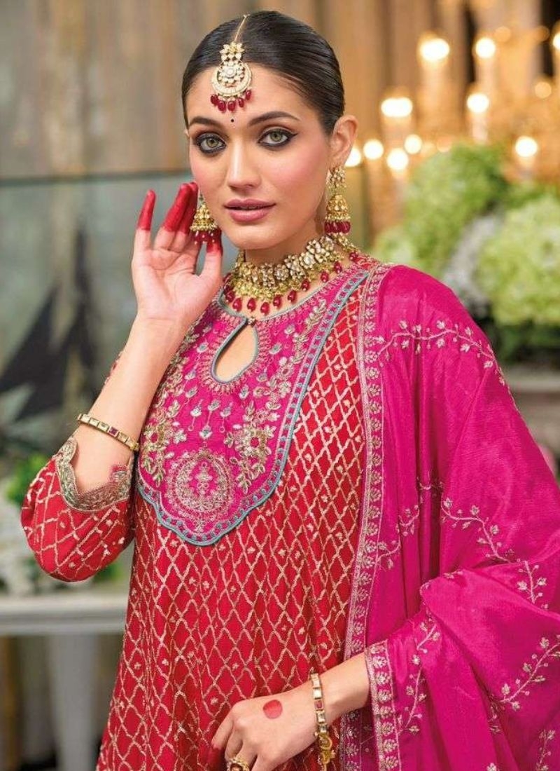 Stunning embroidered Chinon salwar suit in red