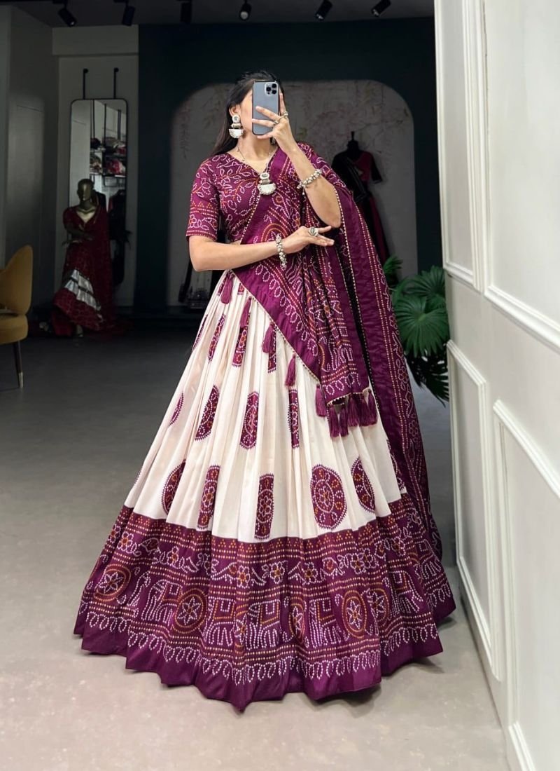 Designer digital printed navratri special lehenga in purple