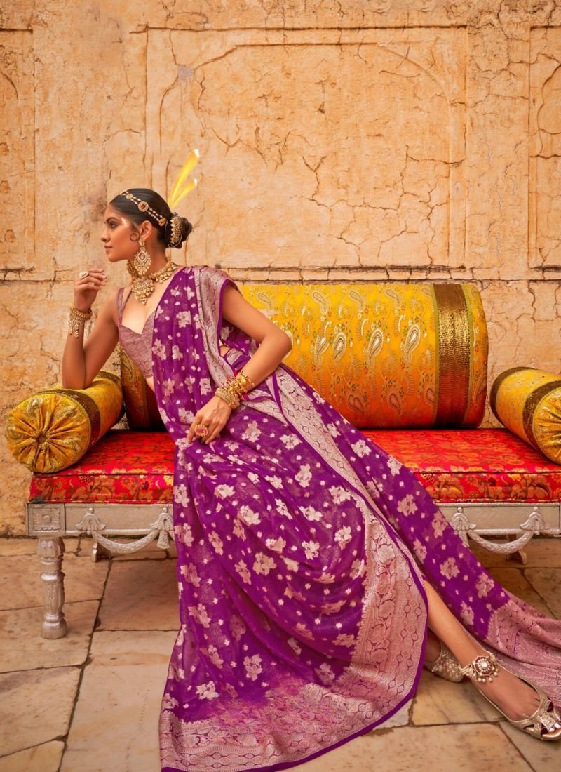 Beautiful hand weaved georgette saree in purple