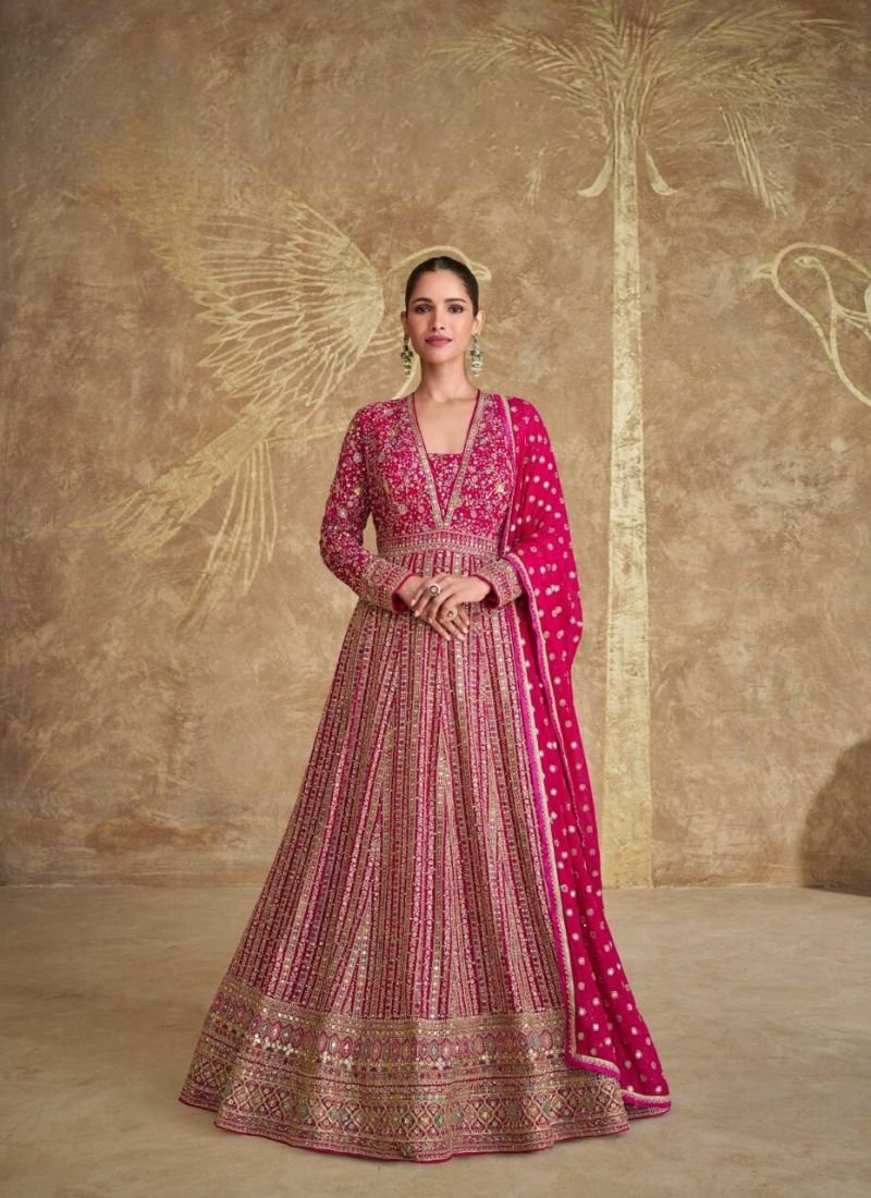 Designer heavy embroidered georgette anarkali suit in pink