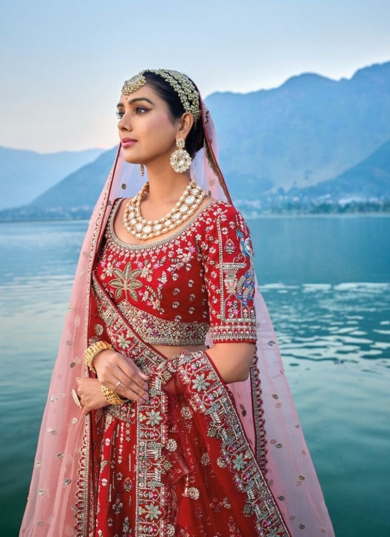 Elegant silk traditional lehenga choli in red