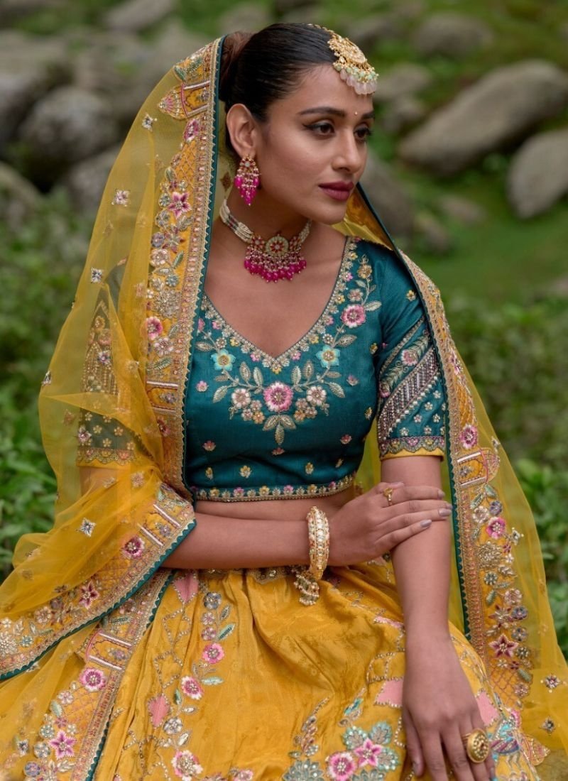 Elegant silk traditional lehenga choli in yellow