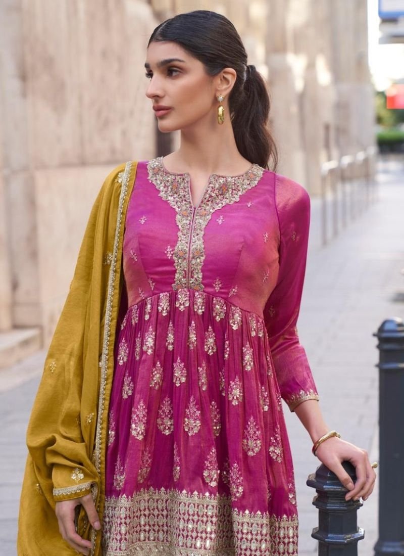 Stunning heavy embroidered sharara suit in pink