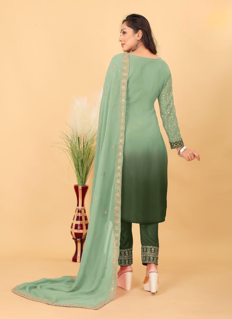 Elegant embroidered georgette kurta pant suit in green