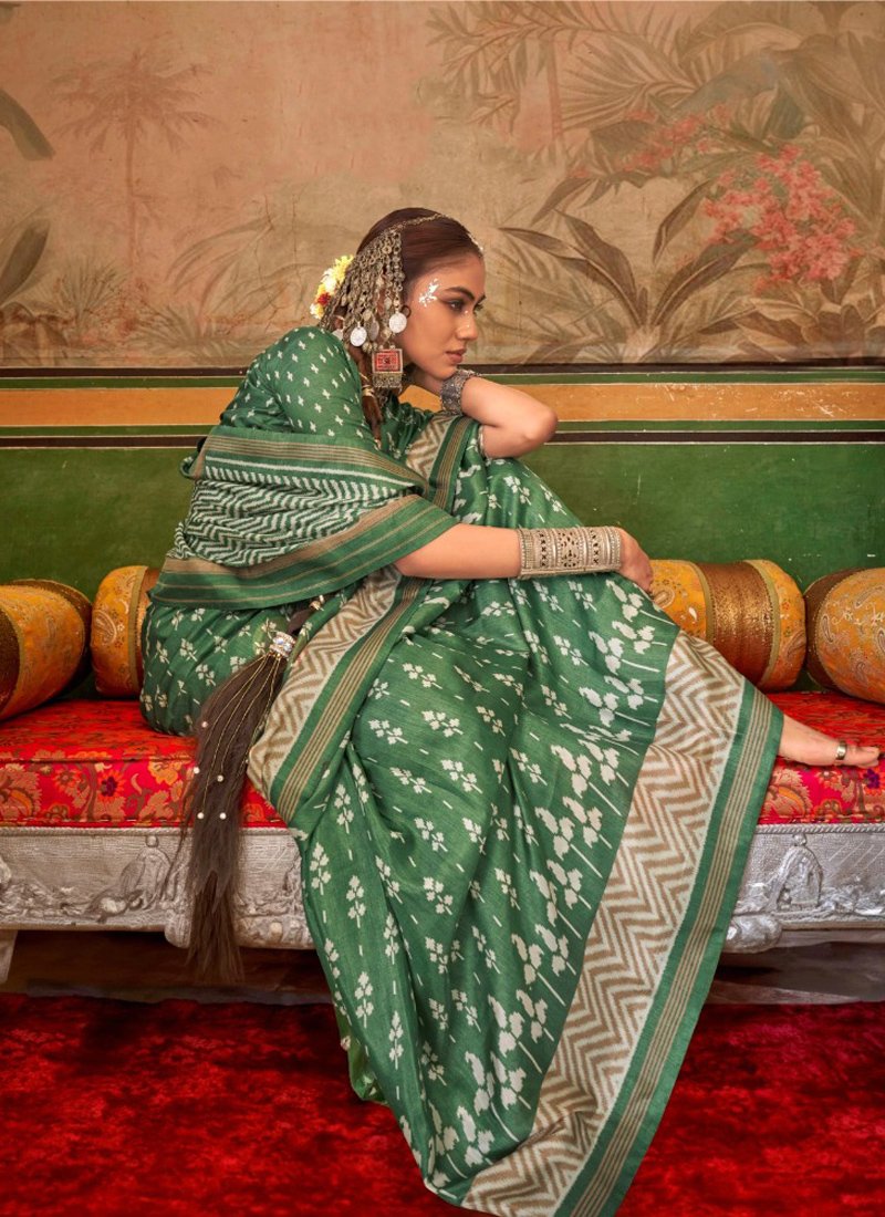 Stunning jacquard weaving silk saree in green