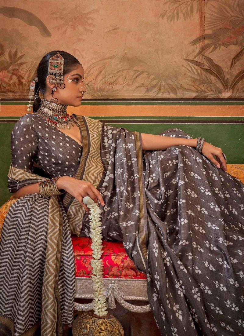 Stunning jacquard weaving silk saree in grey