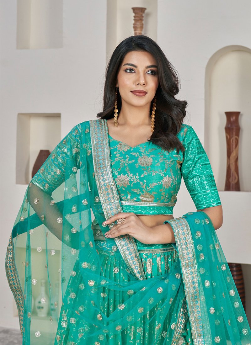 Elegant heavy embroidered jacquard lehanga choli in light blue