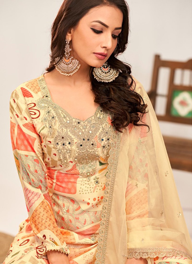 Stunning heavy embroidered premium chinon palazzo suit in cream