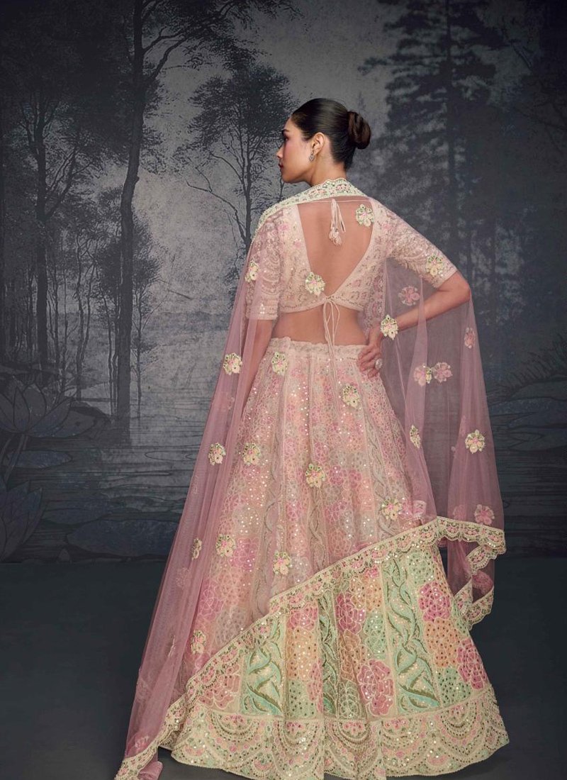 Beautiful georgette bridal embroidered lehenga in cream