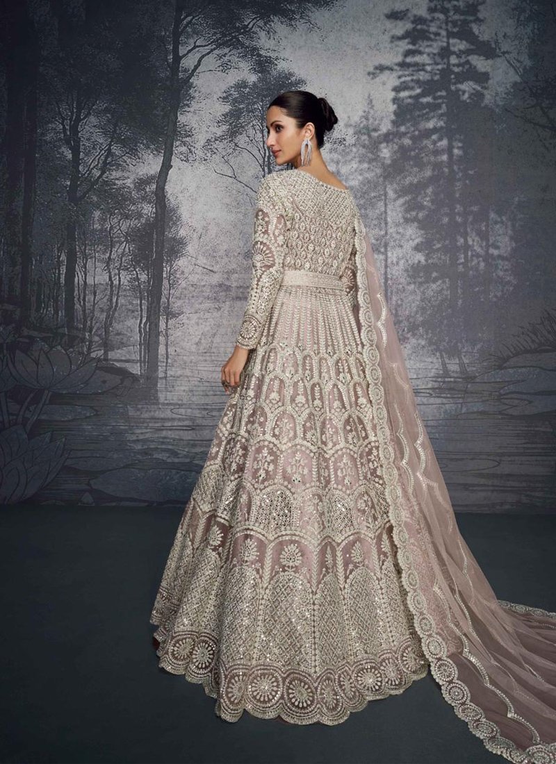 Beautiful georgette bridal embroidered lehenga in off white