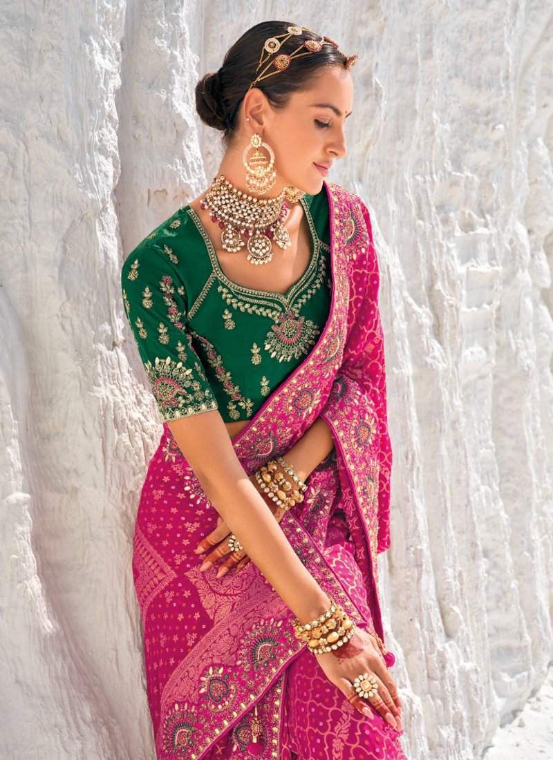 Beautiful bandani printed pure georgette saree in pink