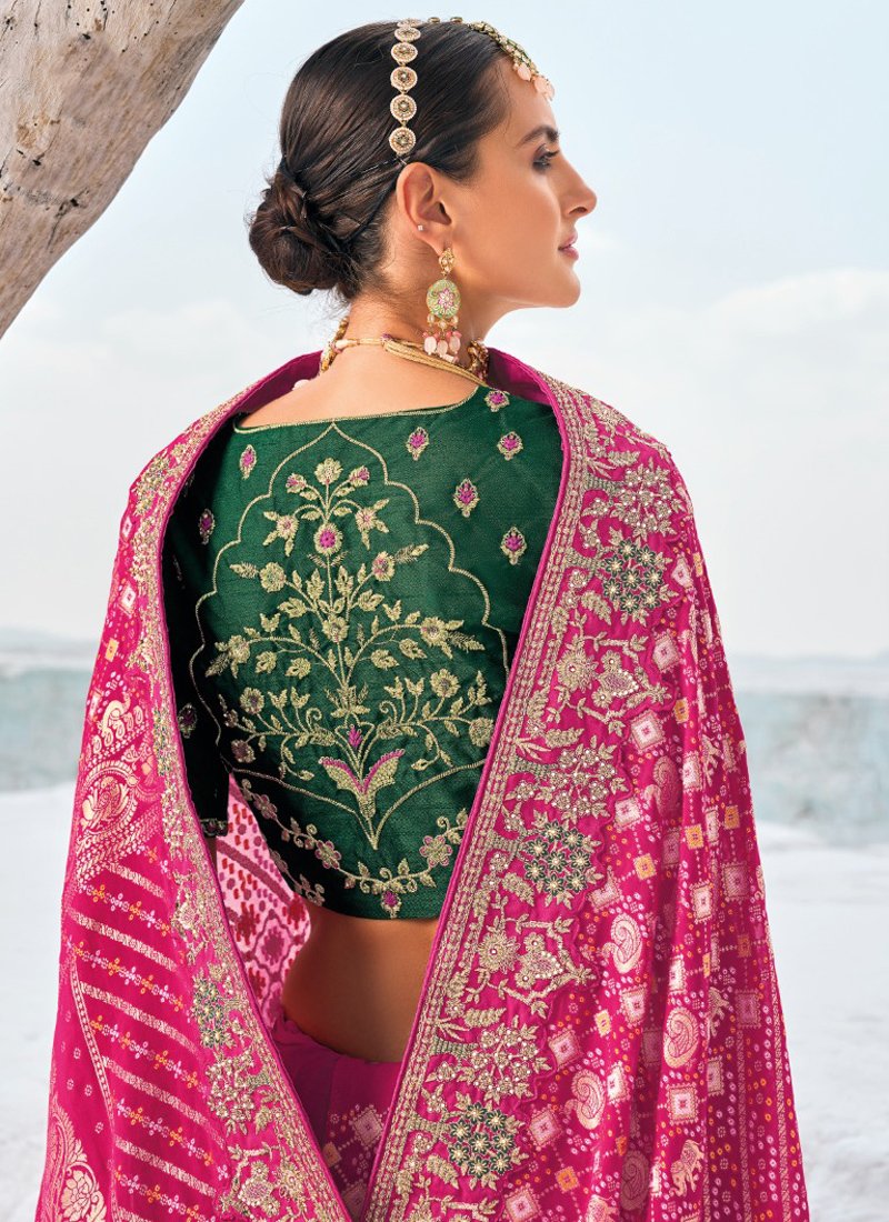 Beautiful bandani printed pure georgette saree in hot pink