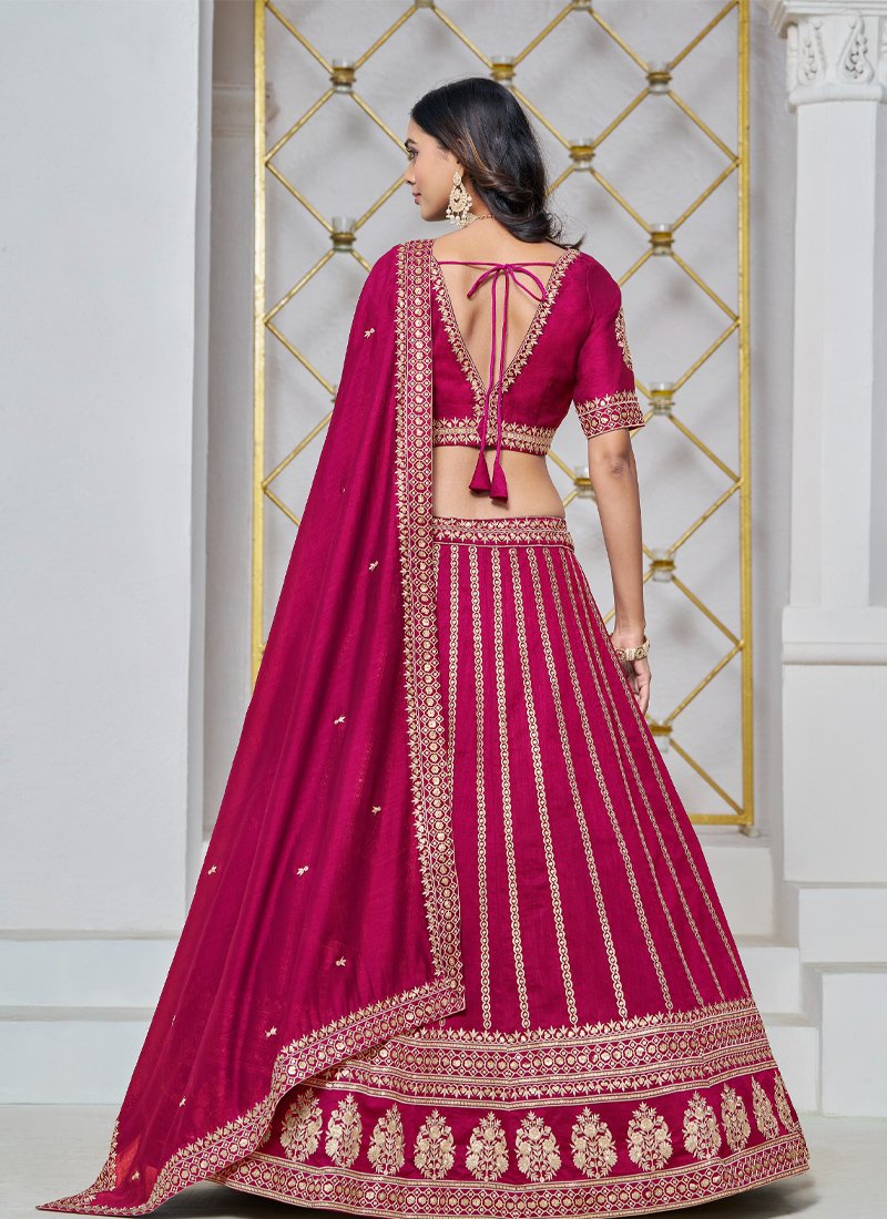 Premium golden thread embroidered art silk lehenga in pink