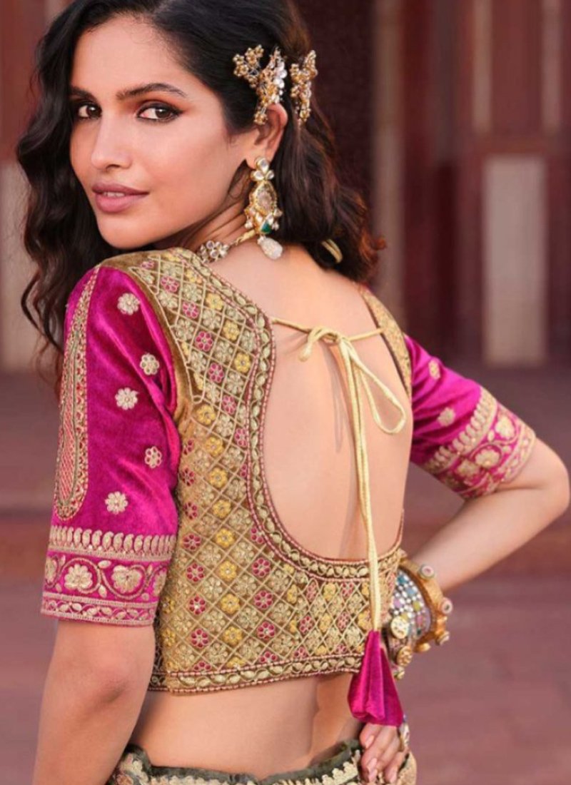 Elegant heavy embroidered velvet lehenga choli in pink