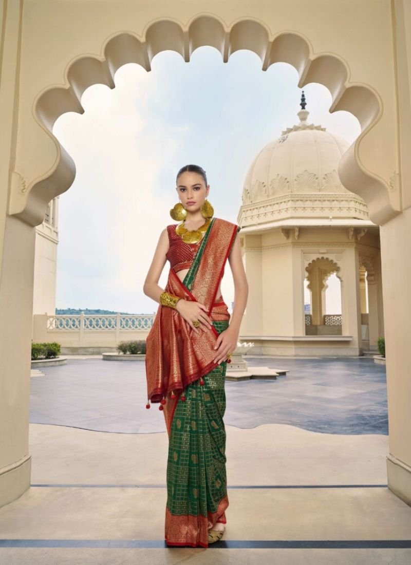 Beautiful hand woven banarasi silk saree in dark green