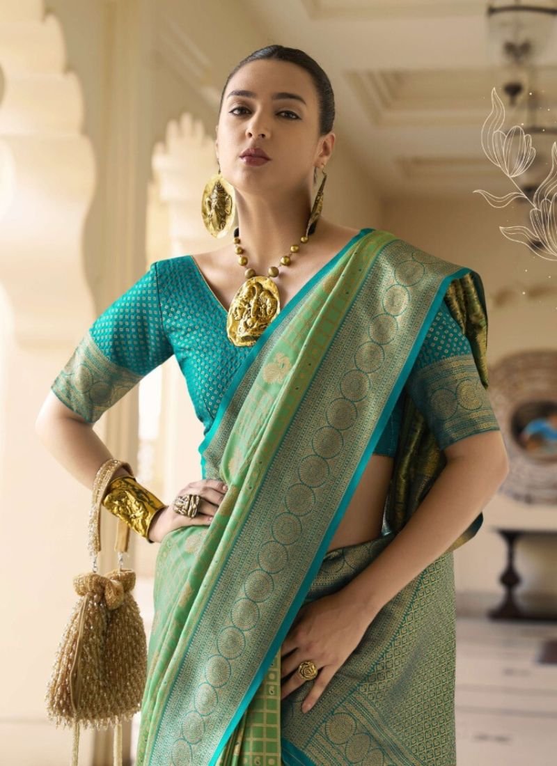 Beautiful hand woven banarasi silk saree in blue