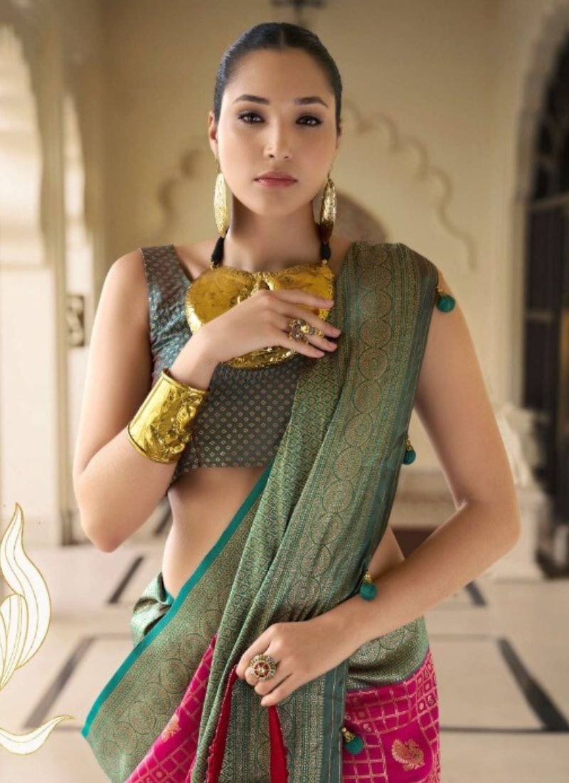 Beautiful hand woven banarasi silk saree in green