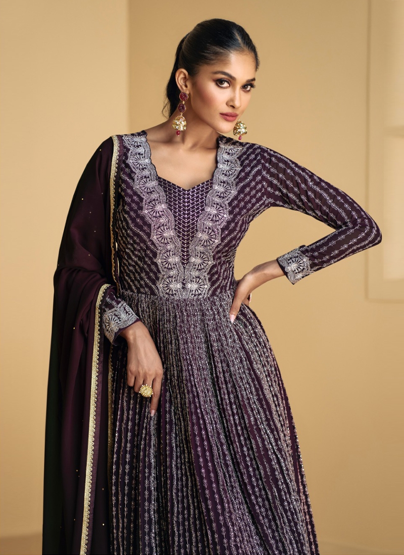 Designer Real Georgette skirt suit in Purple